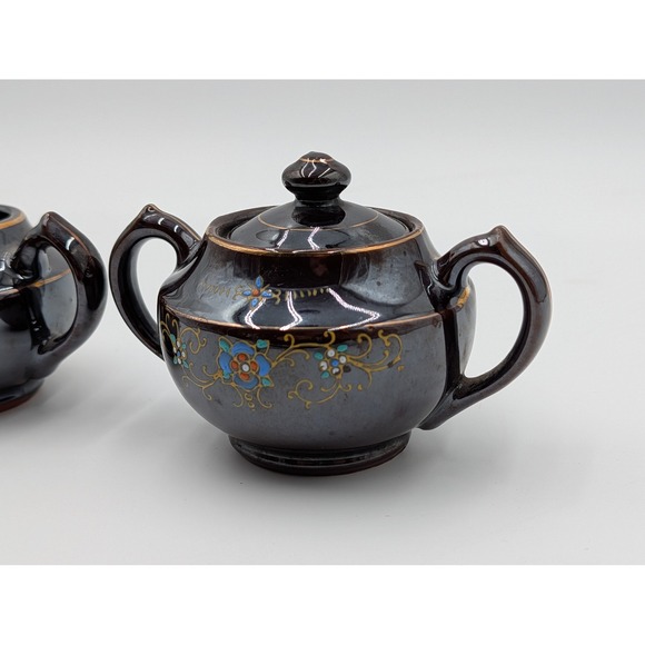 Vintage Japan Ceramic Creamer Pitcher and Sugar Bowl with Lid Floral Accents - Picture 7 of 12